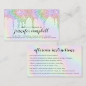 Wimpers nazorg eenhoorn holografische glitter drup visitekaartje (Voorkant / Achterkant)