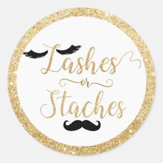 Wimpers of Staches Baby shower Geslacht onthullen Ronde Sticker (Voorkant)