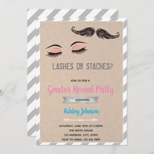 Wimpers of toestanden onthullen genderuitnodiging kaart (Voorkant / Achterkant)