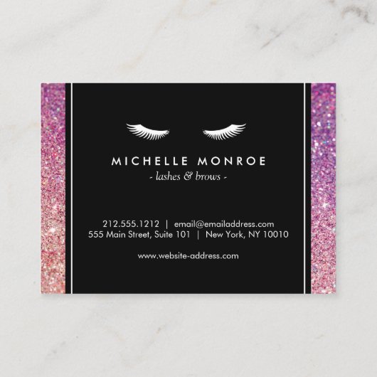 Wimpers Paarse/roze Glitter Salon Aftercare Kaart Visitekaartje (Achterkant)