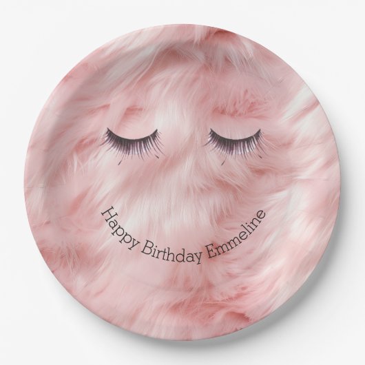 Wimpers Roze Faux Fur Papieren Bordje (Voorkant)