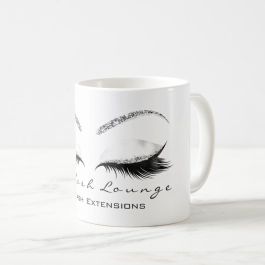 wimpers uitbreiding schoonheid make-up zilver wit  koffiemok (Voorkant rechts)
