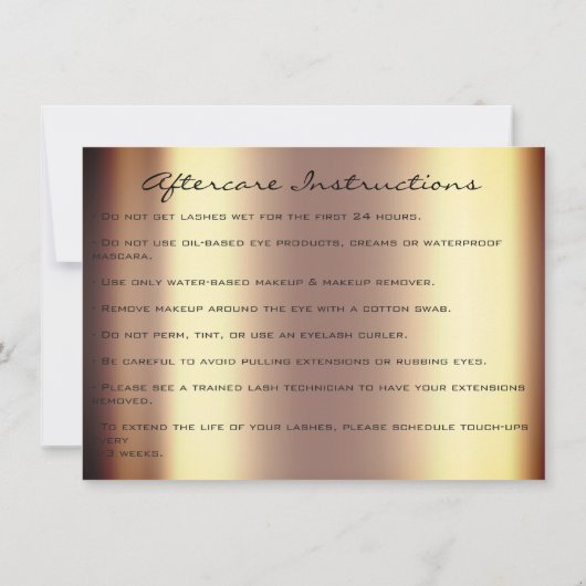 Wimpers Verlenging Nazorg Instructies Gold Bronz Kaart (Achterkant)