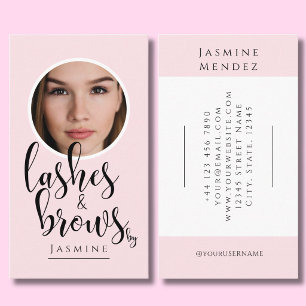 Wimpers & Wenkbrauwen Blush Roze Calligraphy Foto Visitekaartje