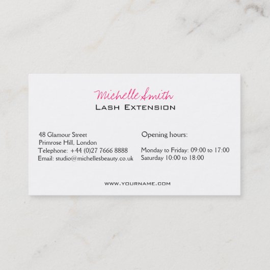 Wimpers wenkbrauwen permanente make-up artiest Eye Visitekaartje (Achterkant)