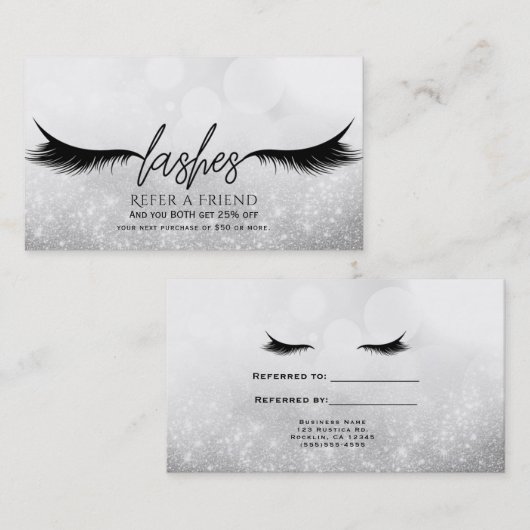 Wimpers Wimpers Extensies Zilver Verwijs een vrien Aanbevelingskaartje (Voorkant / Achterkant)