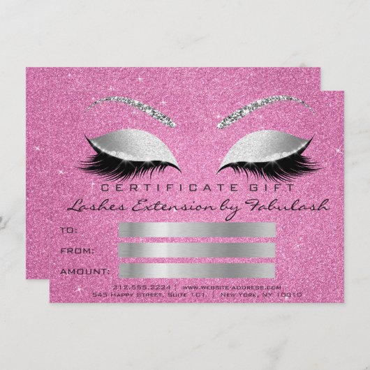 Wimpers Zilveren Roze Make-up Artiest Certificaat  (Voorkant / Achterkant)