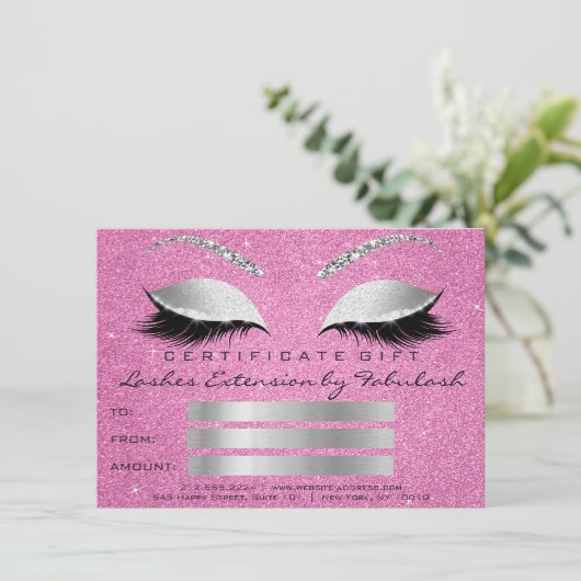 Wimpers Zilveren Roze Make-up Artiest Certificaat  (Staand voorkant)