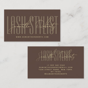 Wimperstylist moderne typografie script bruin visitekaartje