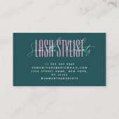 Wimperstylist moderne typografie script groen roze visitekaartje (Achterkant)