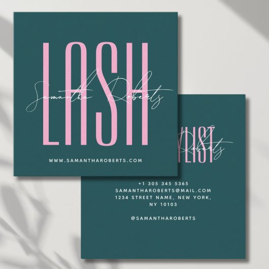 Wimperstylist moderne typografie script groen vier vierkante visitekaartje
