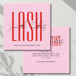 Wimperstylist moderne typografie script roze rood vierkante visitekaartje