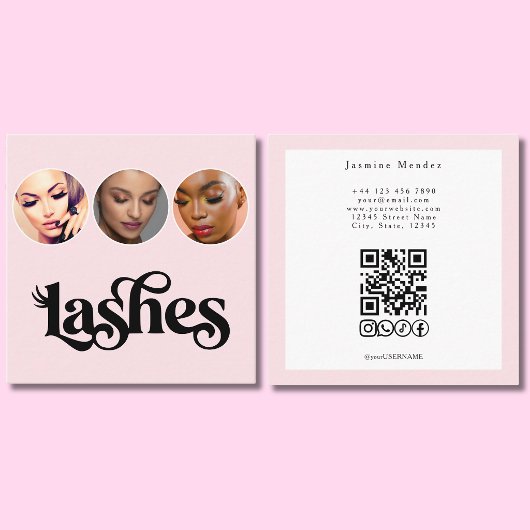 Wimpertechnicus Blush Roze 3 Foto QR Code Vierkante Visitekaartje