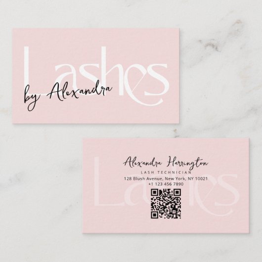 Wimpertechnicus Blush Roze Moderne Typografie Visitekaartje (Voorkant / Achterkant)