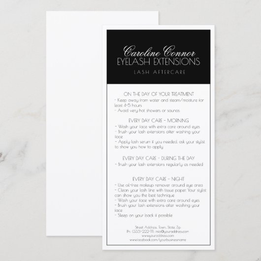 Wimperverzorging Zwart & Wit Eenvoudig Modern Desi Bedankkaart (Voorkant / Achterkant)