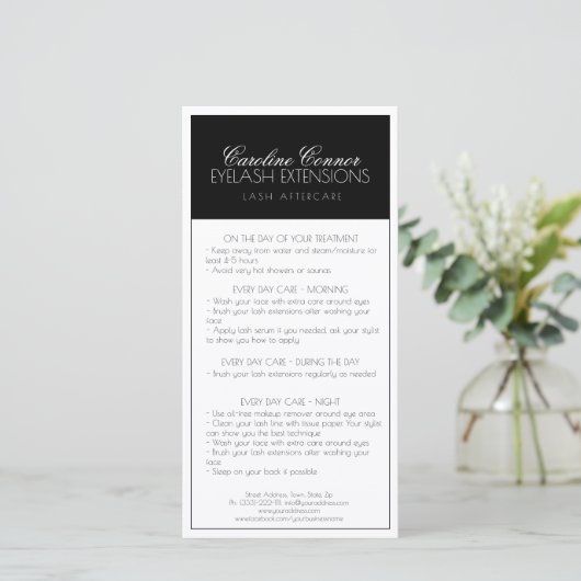 Wimperverzorging Zwart & Wit Eenvoudig Modern Desi Bedankkaart (Staand voorkant)