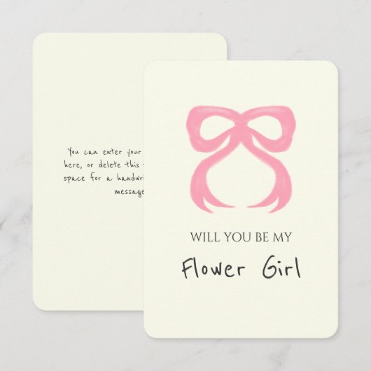 Wimpyge Chic Roze Strik Bloemenmeisje Voorstelkaar Kaart (Voorkant / Achterkant)