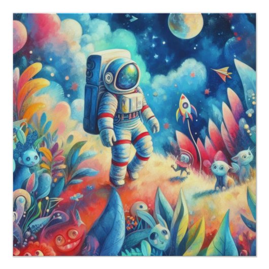 Wimsical Astronaut World Perfect Poster (Voorkant)