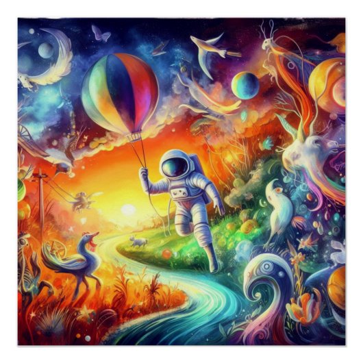 Wimsical Astronaut World Perfect Poster (Voorkant)