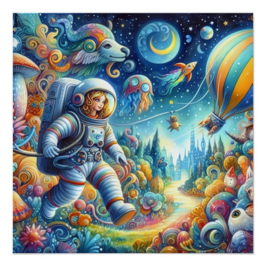 Wimsical Astronaut World Perfect Poster (Voorkant)