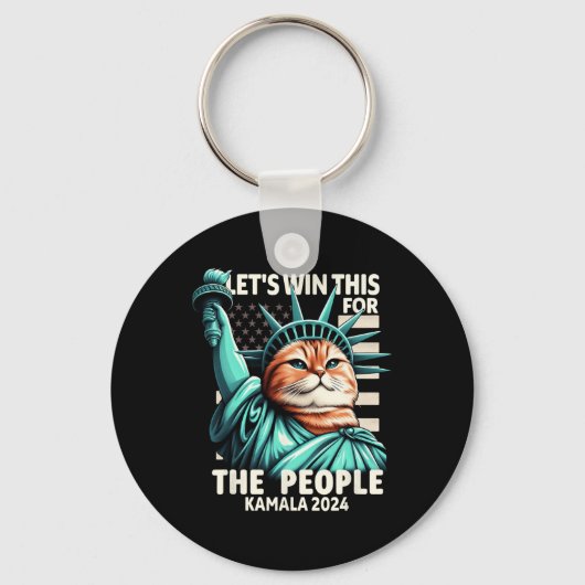 Win Dit Voor Het Volk Grappige Kat Statue Of Liber Sleutelhanger (Voorkant)