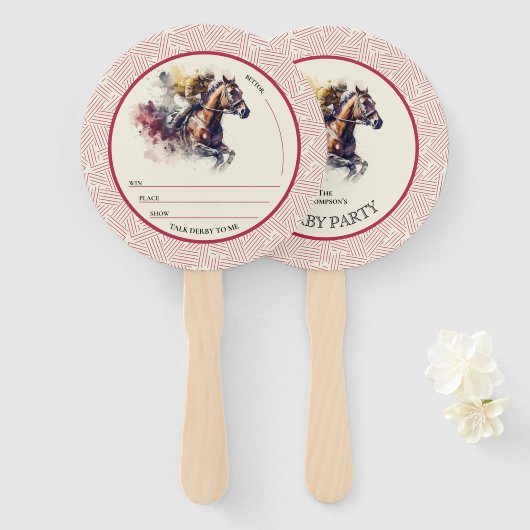 Win Place Show Racehorse Derby Rood Handwaaier (Voorkant en achterkant)