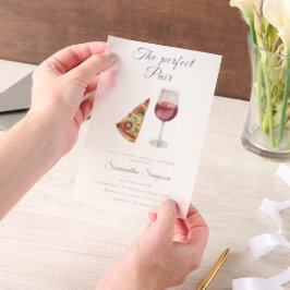 Wina en Pizza Aquarel Bruidsmeisjesfeest Vellum Uitnodigingen
