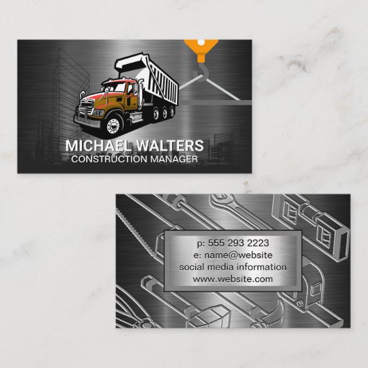 Winch Kraan Bouw | Bouw vrachtwagen Visitekaartje (Voorkant / Achterkant)