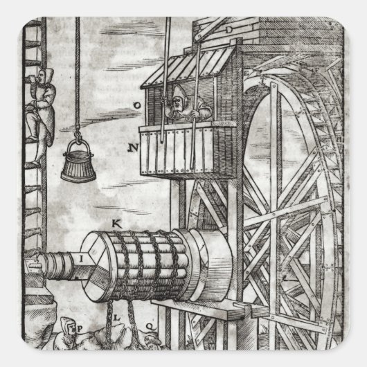 Winch voor water uit een mijn vierkante sticker (Voorkant)