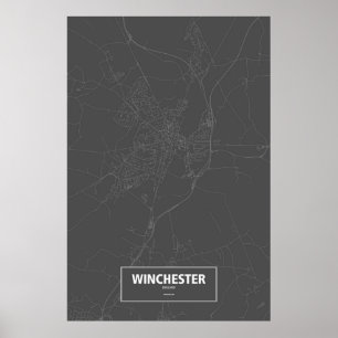 Winchester, Engeland (wit op zwart) Poster