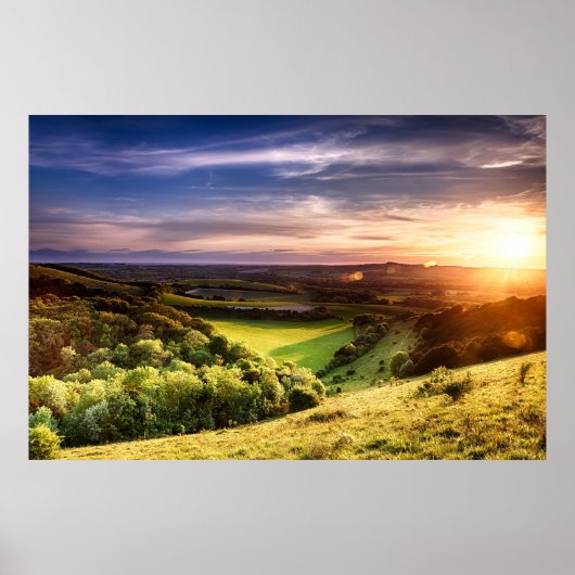 Winchester hill sunset across foltering farmland poster (Voorkant)