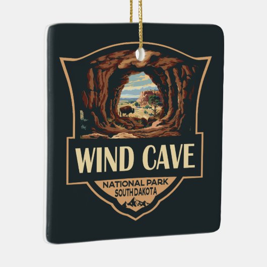 Wind Cave National Park Illustratie Retro Badge Keramisch Ornament (Rechts)