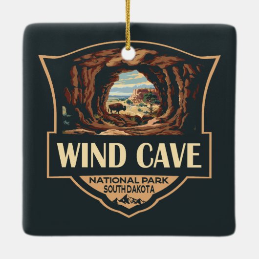 Wind Cave National Park Illustratie Retro Badge Keramisch Ornament (Achterkant)