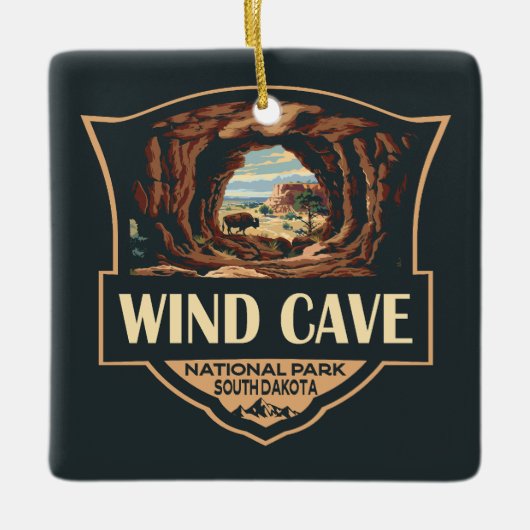 Wind Cave National Park Illustratie Retro Badge Keramisch Ornament (Voorkant)