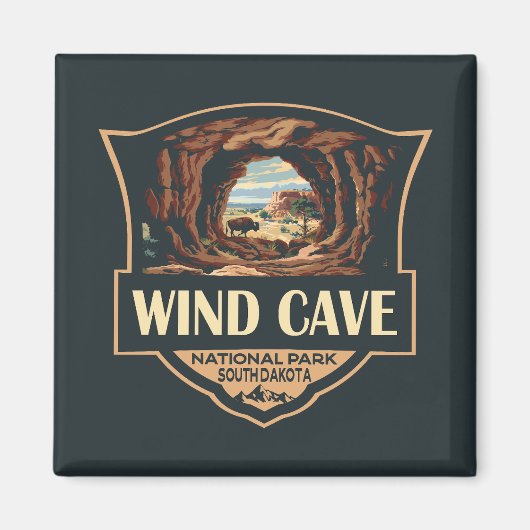 Wind Cave National Park Illustratie Retro Badge Magneet (Voorkant)