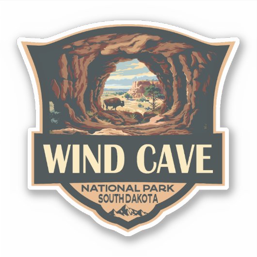 Wind Cave National Park Illustratie Retro Badge Sticker (Voorkant)