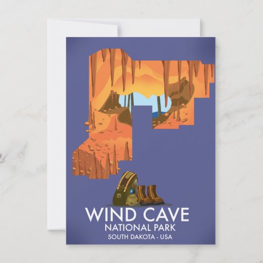 Wind Cave National Park wandelreizenposter. Kaart (Achterkant)