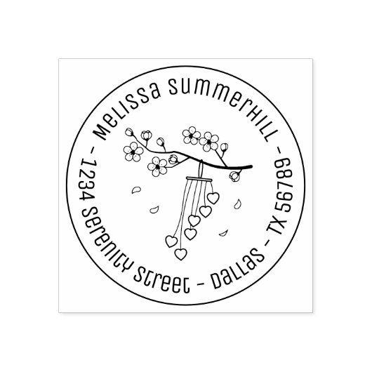 Wind Chime Blossom Round Address Rubberstempel (Afrduk)
