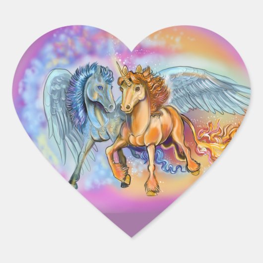 Wind en Flame Eenhoorn Pegasus~stickers Hart Sticker (Voorkant)