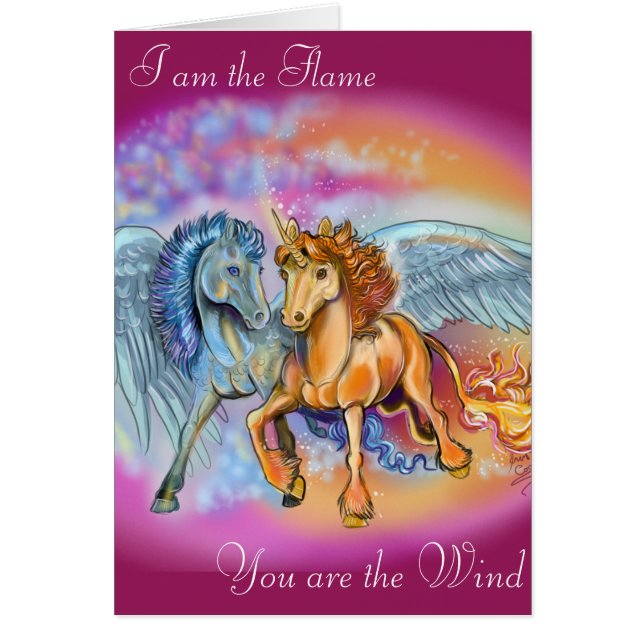 Wind- en Flame Romantic Unicorn Pegasus-Kaart (Voorkant)
