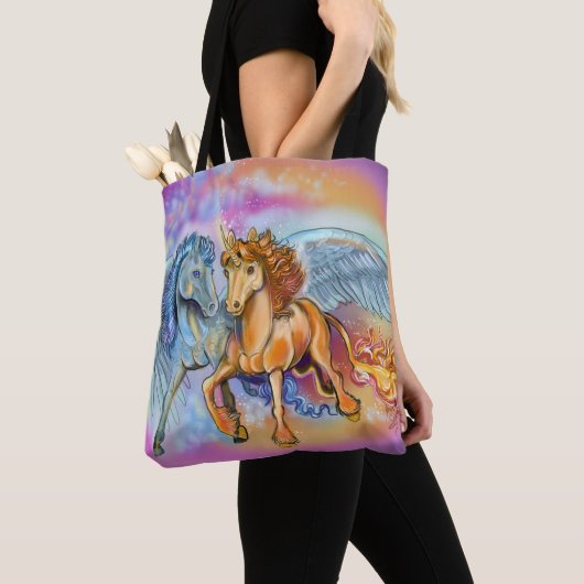 Wind en vlam, Pegasus en Unicorn Tote Bag (Dichtbij)