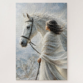 Wind en Witte Paard – Getextureerd Ruiterportret Legpuzzel