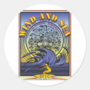 WIND EN ZEE CALIFORNIË SURFEN RONDE STICKER