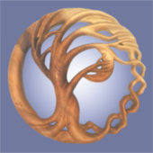 Wind geblazen boom & halve maan houtsnijwerk sticker (Voorkant)