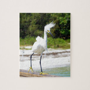 Wind geblazen Snowy Egret Legpuzzel