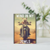 Wind in Mijn Jowls: Een Bulldog die op een motor r Briefkaart (Staand voorkant)
