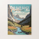 Wind River Range Wyoming Reizen Kunst Vintage Legpuzzel<br><div class="desc">Wind River Range in een vectorkunststijl. De Wind River Range is een bergketen in de Rocky Mountains in het westerne Wyoming in de Verenigde Staten.</div>