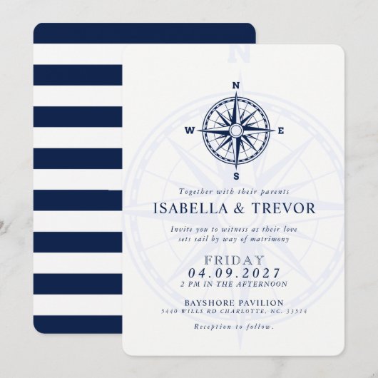 Wind Roos nautische bruiloft uitnodigen Kaart (Voorkant / Achterkant)