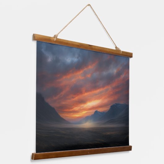 Wind-Swept Embers: een IJslands landschap Hangend Wandkleed (Gebogen)