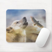 "Wind Talker" Wolf en Redtail Hawk Mousepad Muismat (Met muis)